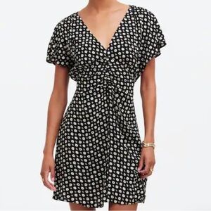NWT Madewell Ruched V Neck Mini Dress Black Floral Size 2 Retail $138.00